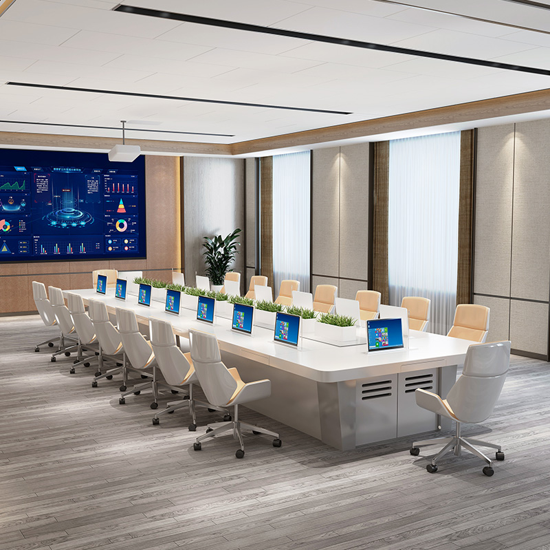 無紙化會(huì)議桌 烤漆辦公家具無紙化智能升降會(huì)議桌長(zhǎng)桌多功能油漆顯示